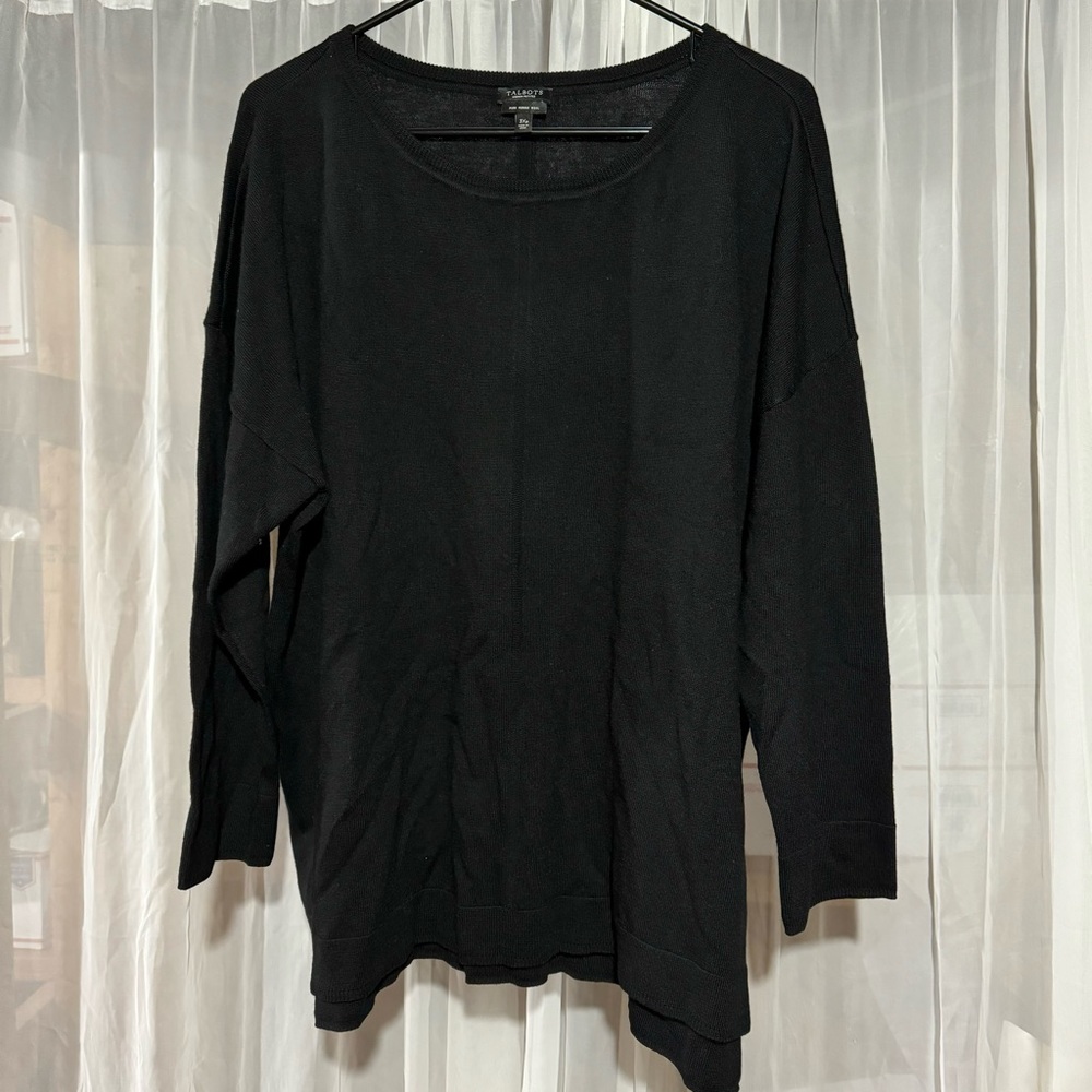 Talbots 3Xp Black Long Sleeved Merino Wool Knit Sweater Plus Size Petite